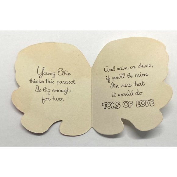 1940s Vintage Valentine Card Elephant with Umbrella Flocked Be Mine 3" Tall - Picture 2 of 5